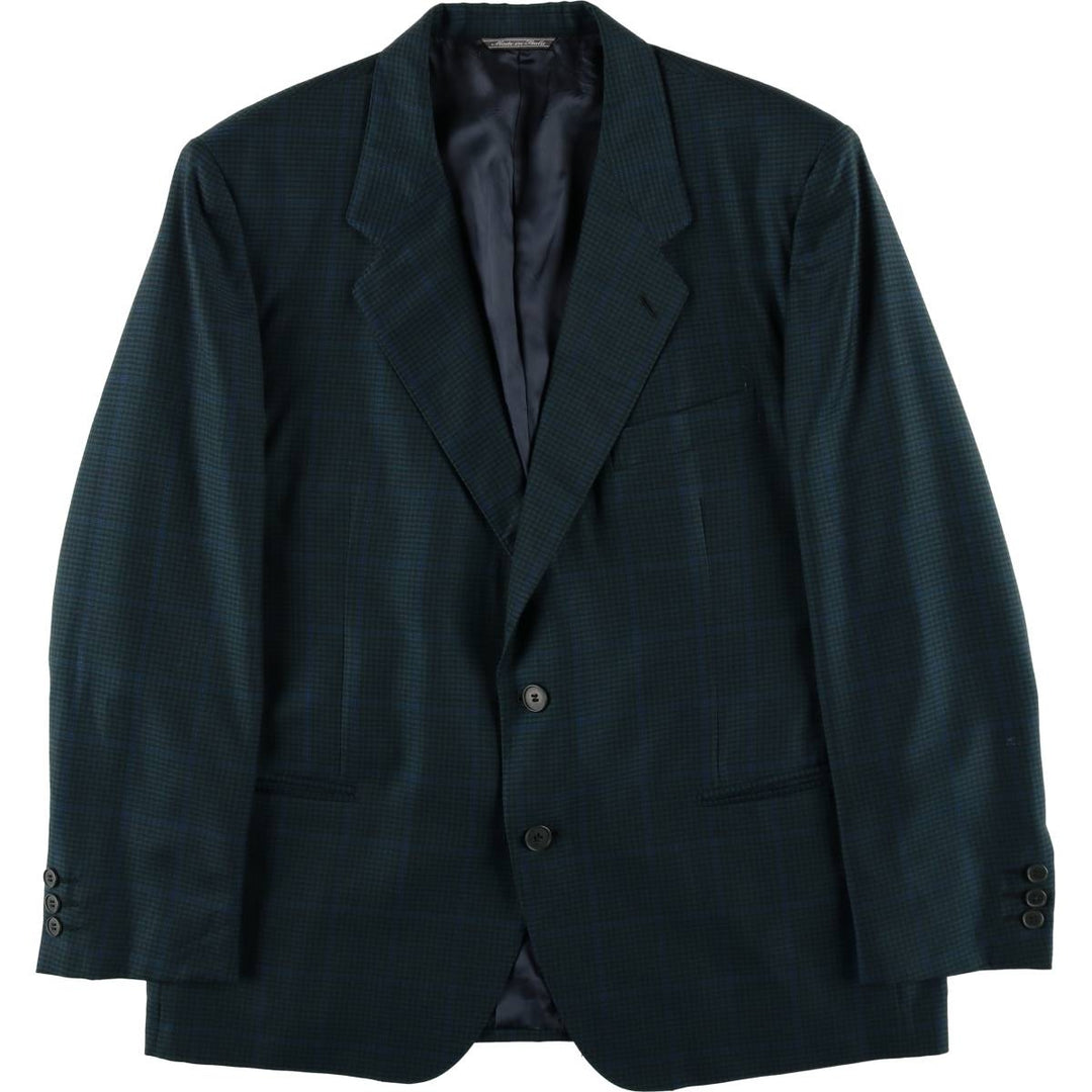 WALES Check Pattern Wool Tailored Jacket, Made in Italy, Men's Size L (approx.) wool green type Vintage Second Hand