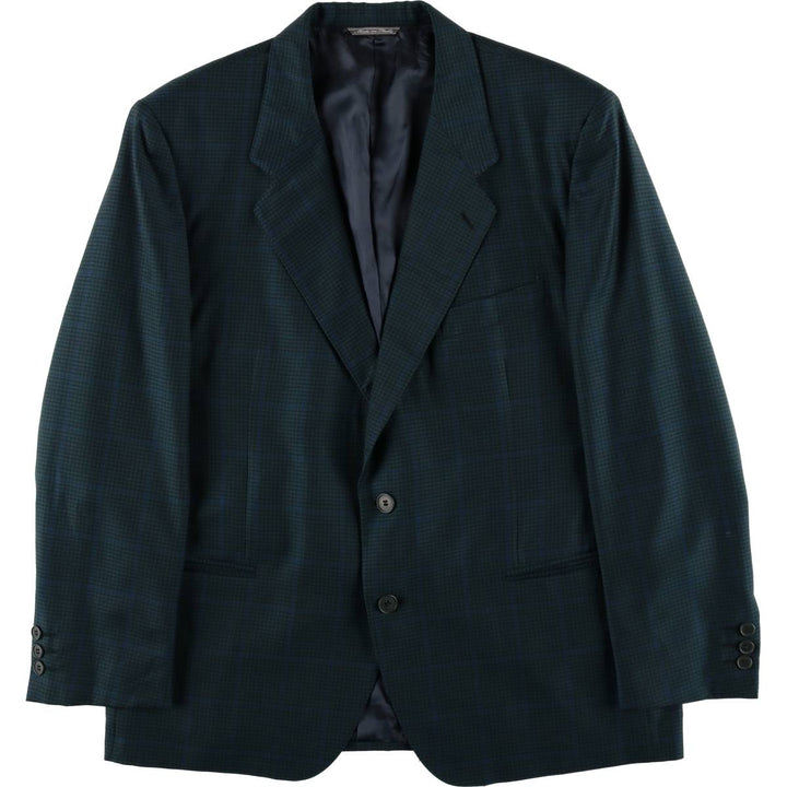 WALES Check Pattern Wool Tailored Jacket, Made in Italy, Men's Size L (approx.) wool green type Vintage Second Hand