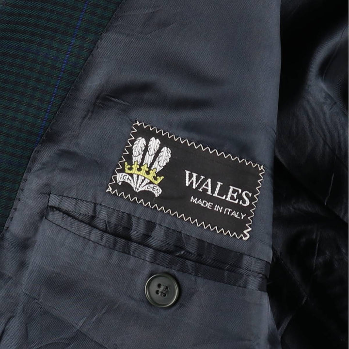 WALES Check Pattern Wool Tailored Jacket, Made in Italy, Men's Size L (approx.) wool green type Vintage Second Hand