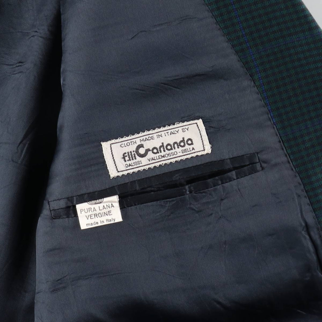 WALES Check Pattern Wool Tailored Jacket, Made in Italy, Men's Size L (approx.) wool green type Vintage Second Hand