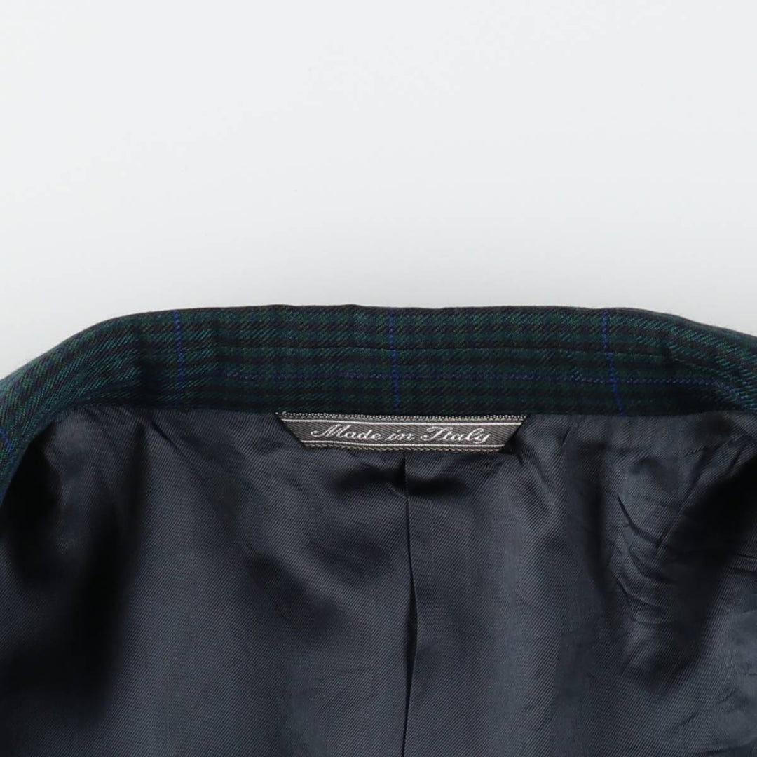WALES Check Pattern Wool Tailored Jacket, Made in Italy, Men's Size L (approx.) wool green type Vintage Second Hand