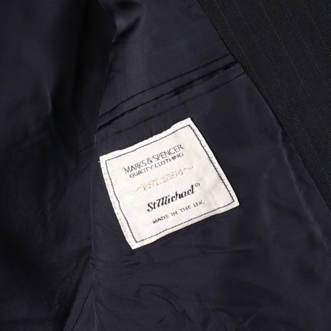 St. Michael MARKS and SPENCER Striped Polyester and Wool Tailored Jacket, Made in the UK, Men's Size M polyester navy blue type Vintage Second Hand