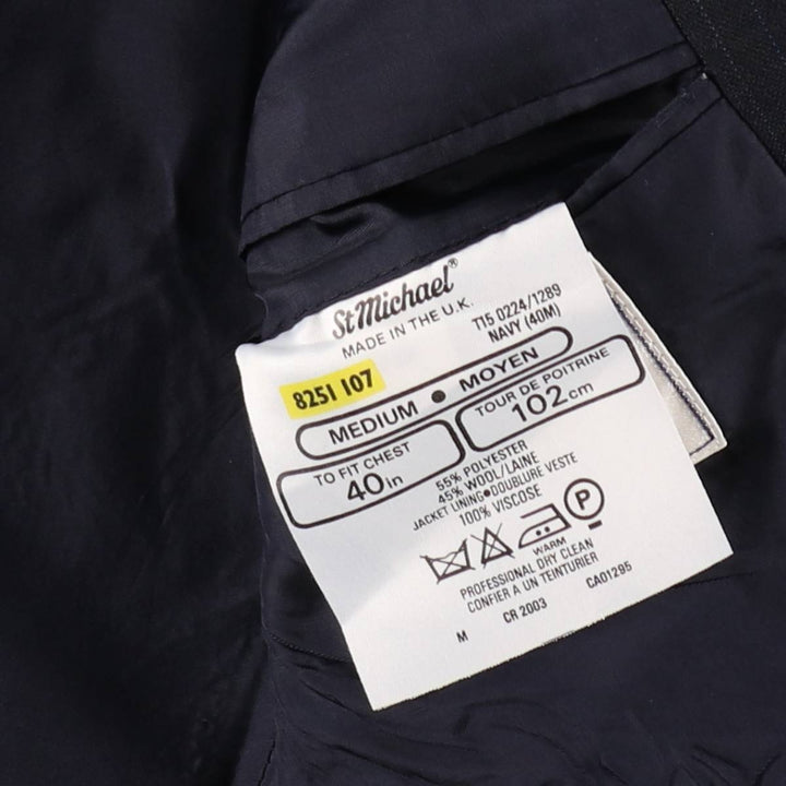 St. Michael MARKS and SPENCER Striped Polyester and Wool Tailored Jacket, Made in the UK, Men's Size M polyester navy blue type Vintage Second Hand