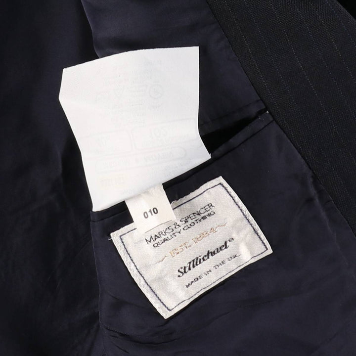 St. Michael MARKS and SPENCER Striped Polyester and Wool Tailored Jacket, Made in the UK, Men's Size M polyester navy blue type Vintage Second Hand