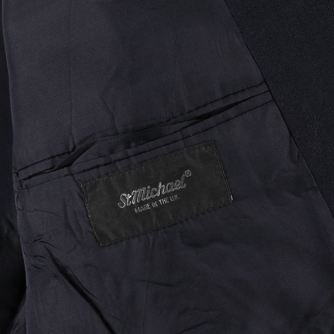 St.Michael Poly/Wool Tailored Jacket, Made in England, Men's Size L (approx.) polyester navy blue type Vintage Second Hand
