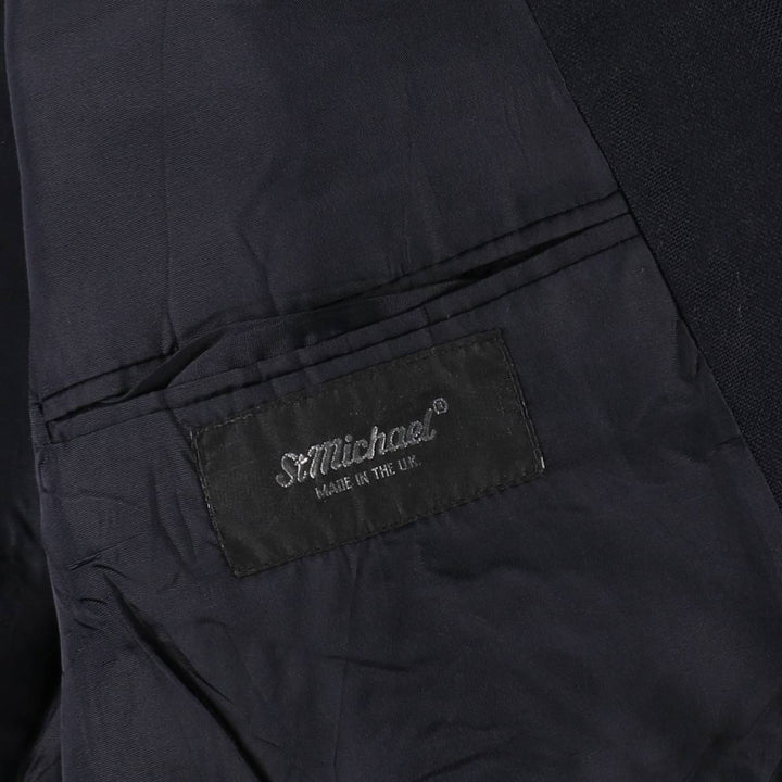 St.Michael Poly/Wool Tailored Jacket, Made in England, Men's Size L (approx.) polyester navy blue type Vintage Second Hand