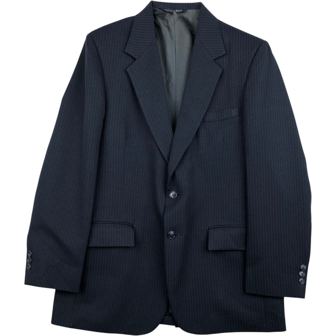 THE COMFORT SUIT Stripe Pattern Blazer Tailored Jacket, Made in USA, Men's Size M (approx.) polyester navy blue type Vintage Second Hand