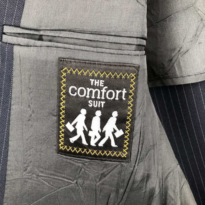 THE COMFORT SUIT Stripe Pattern Blazer Tailored Jacket, Made in USA, Men's Size M (approx.) polyester navy blue type Vintage Second Hand