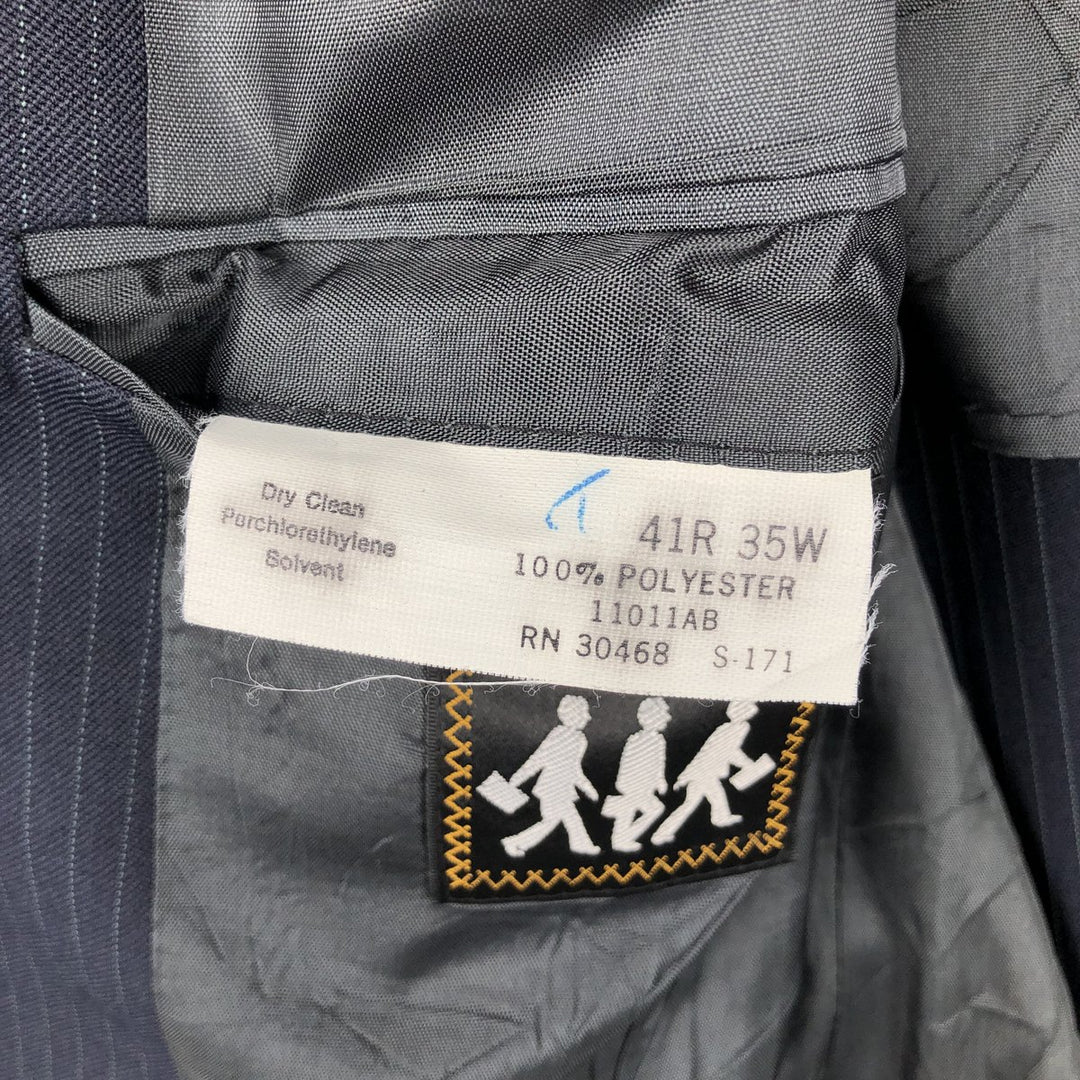THE COMFORT SUIT Stripe Pattern Blazer Tailored Jacket, Made in USA, Men's Size M (approx.) polyester navy blue type Vintage Second Hand