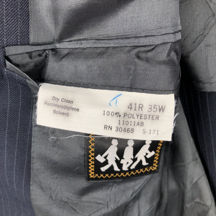 THE COMFORT SUIT Stripe Pattern Blazer Tailored Jacket, Made in USA, Men's Size M (approx.) polyester navy blue type Vintage Second Hand