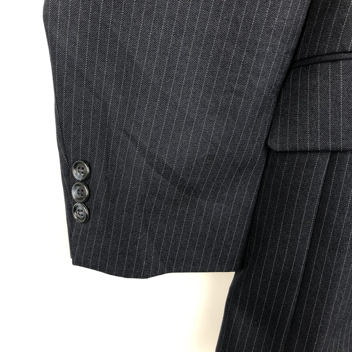 THE COMFORT SUIT Stripe Pattern Blazer Tailored Jacket, Made in USA, Men's Size M (approx.) polyester navy blue type Vintage Second Hand
