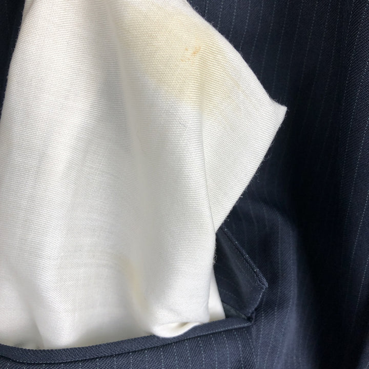 THE COMFORT SUIT Stripe Pattern Blazer Tailored Jacket, Made in USA, Men's Size M (approx.) polyester navy blue type Vintage Second Hand