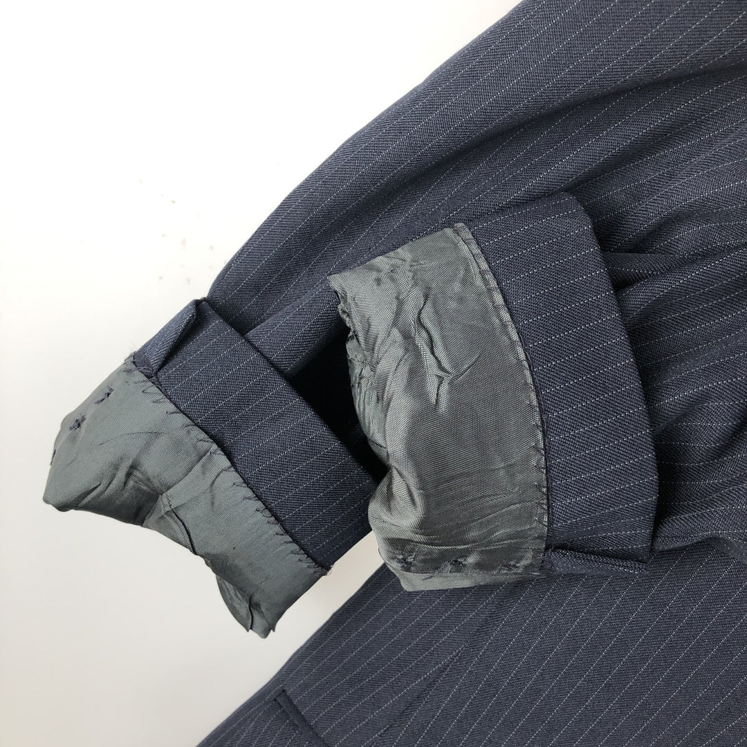 THE COMFORT SUIT Stripe Pattern Blazer Tailored Jacket, Made in USA, Men's Size M (approx.) polyester navy blue type Vintage Second Hand