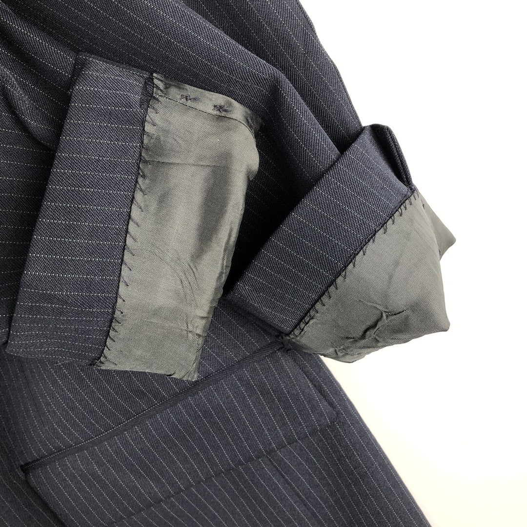 THE COMFORT SUIT Stripe Pattern Blazer Tailored Jacket, Made in USA, Men's Size M (approx.) polyester navy blue type Vintage Second Hand