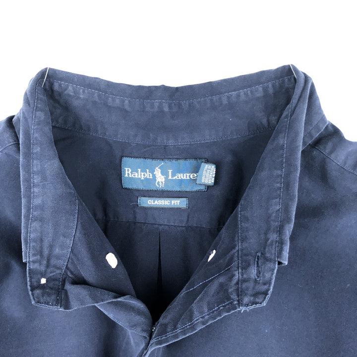 Ralph Lauren Classic Fit Long Sleeve Button Down Shirt Men's XXL cotton navy blue type Vintage Second Hand