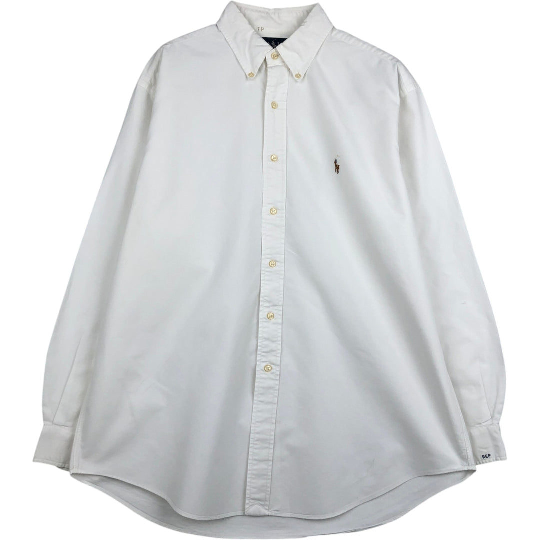 Ralph Lauren YARMOUTH long sleeve button down shirt, men's size L cotton white type Vintage Second Hand
