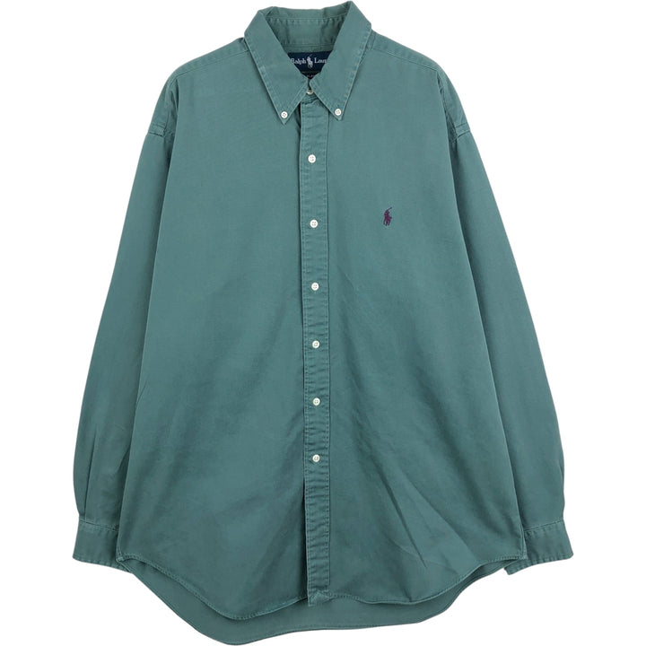 Ralph Lauren BLAKE long sleeve button down shirt, men's size L cotton green type Vintage Second Hand