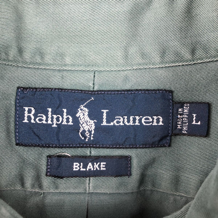 Ralph Lauren BLAKE long sleeve button down shirt, men's size L cotton green type Vintage Second Hand