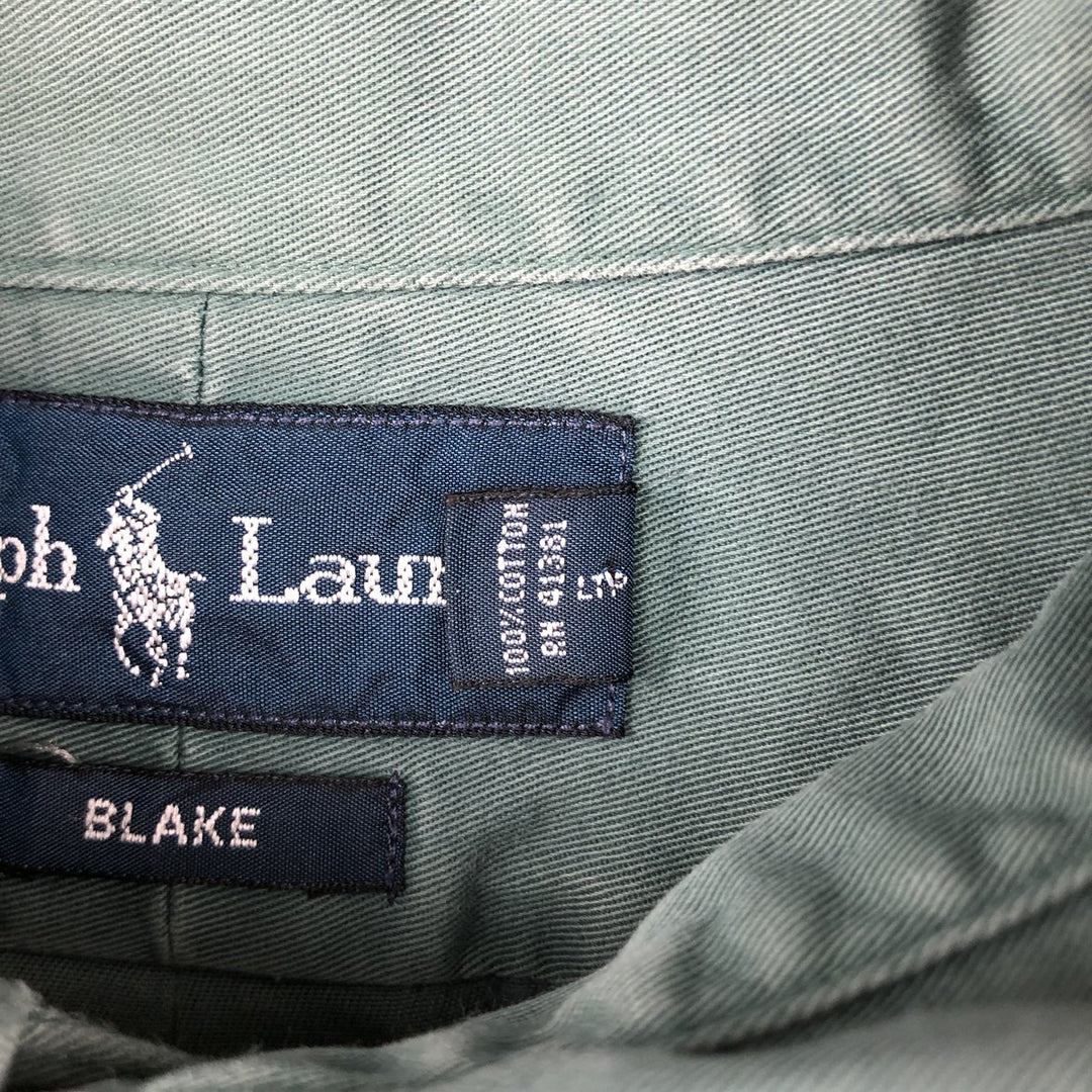 Ralph Lauren BLAKE long sleeve button down shirt, men's size L cotton green type Vintage Second Hand