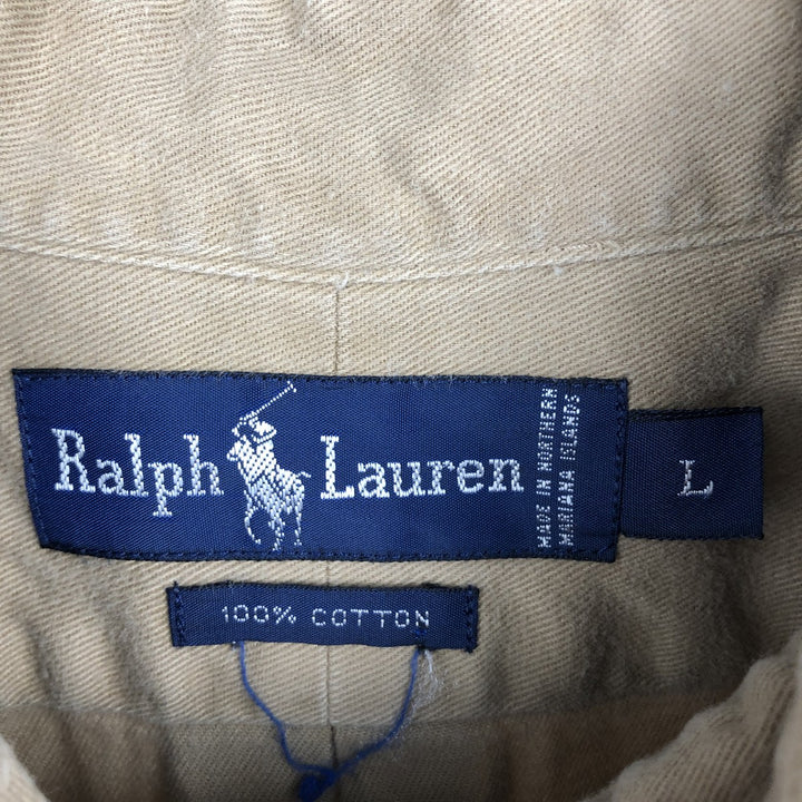 Ralph Lauren long sleeve button down shirt, men's size L cotton brown type Vintage Second Hand