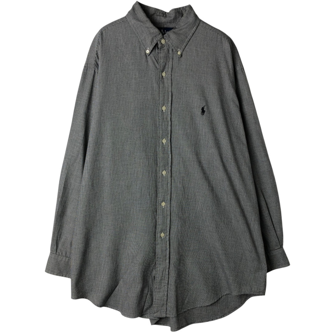 Ralph Lauren YARMOUTH Houndstooth Pattern Long Sleeve Button Down Shirt Men's L size cotton white type Vintage Second Hand