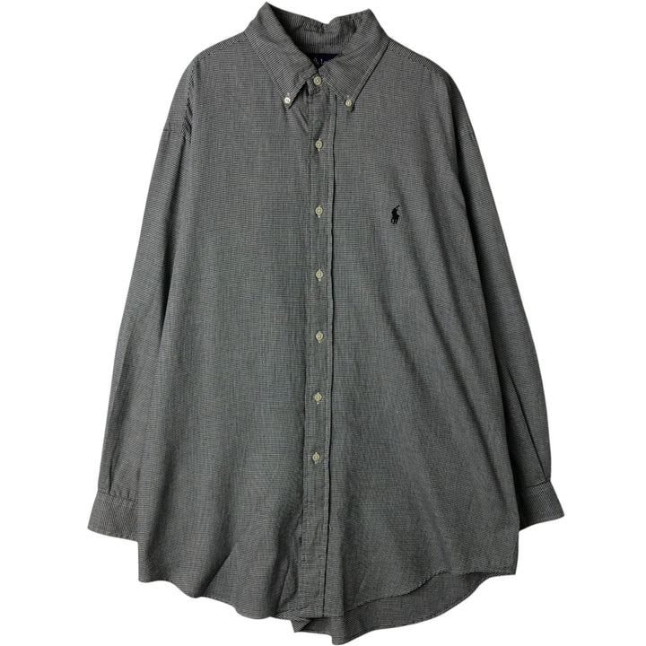 Ralph Lauren YARMOUTH Houndstooth Pattern Long Sleeve Button Down Shirt Men's L size cotton white type Vintage Second Hand