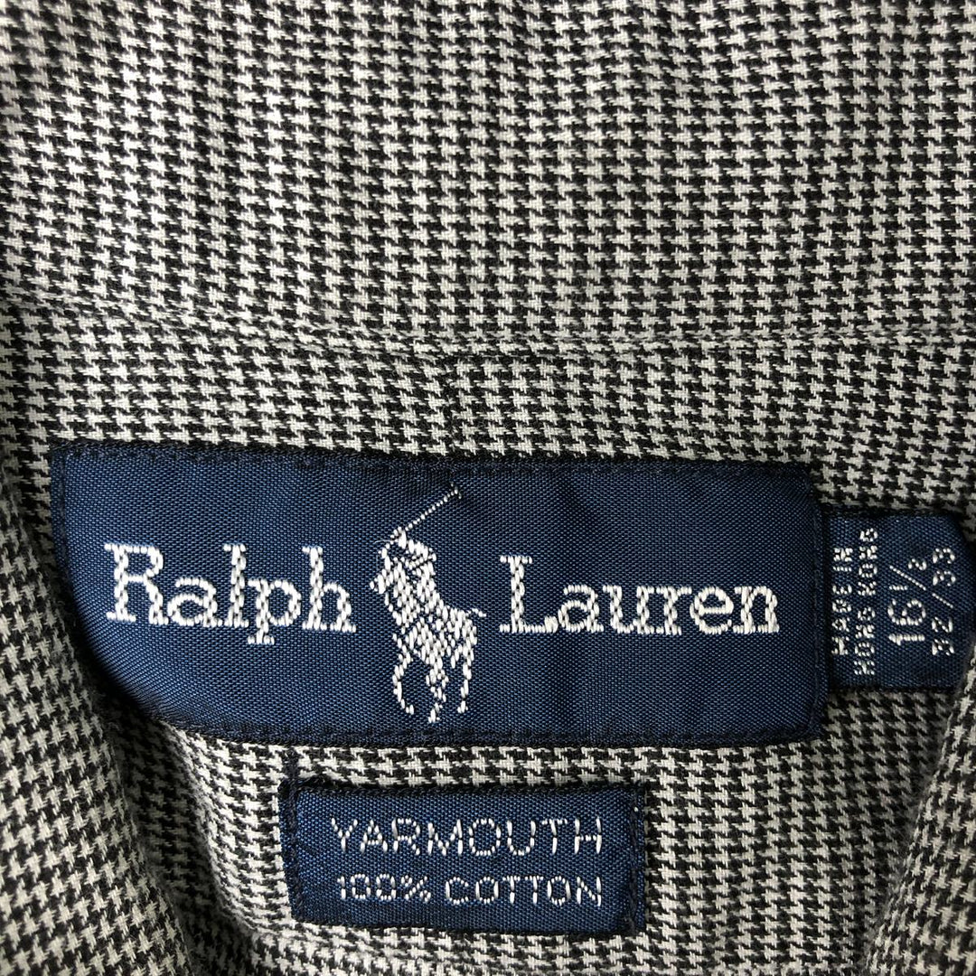 Ralph Lauren YARMOUTH Houndstooth Pattern Long Sleeve Button Down Shirt Men's L size cotton white type Vintage Second Hand