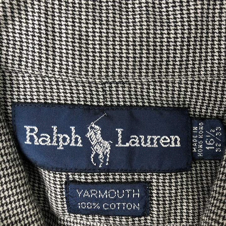 Ralph Lauren YARMOUTH Houndstooth Pattern Long Sleeve Button Down Shirt Men's L size cotton white type Vintage Second Hand