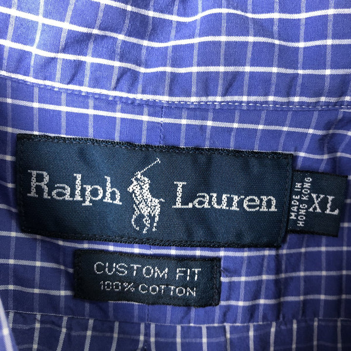Ralph Lauren CUSTOM FIT long sleeve button down check shirt men's XL size cotton blue type Vintage Second Hand