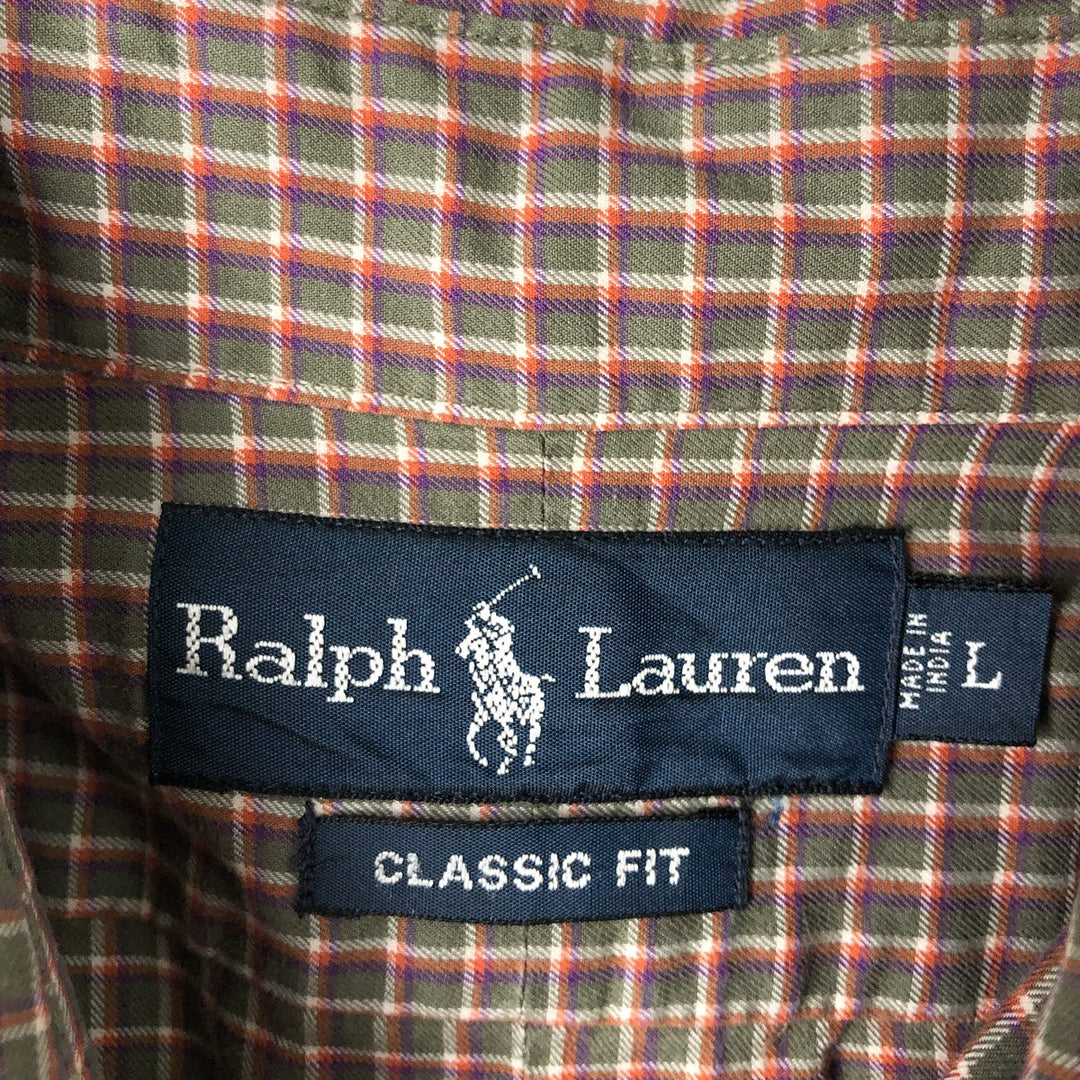 Ralph Lauren Classic Fit Long Sleeve Button Down Check Shirt Men's Size L cotton Khaki type Vintage Second Hand