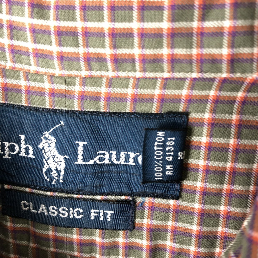 Ralph Lauren Classic Fit Long Sleeve Button Down Check Shirt Men's Size L cotton Khaki type Vintage Second Hand