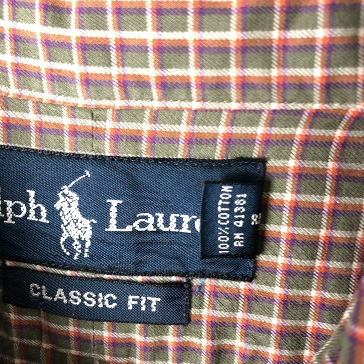 Ralph Lauren Classic Fit Long Sleeve Button Down Check Shirt Men's Size L cotton Khaki type Vintage Second Hand
