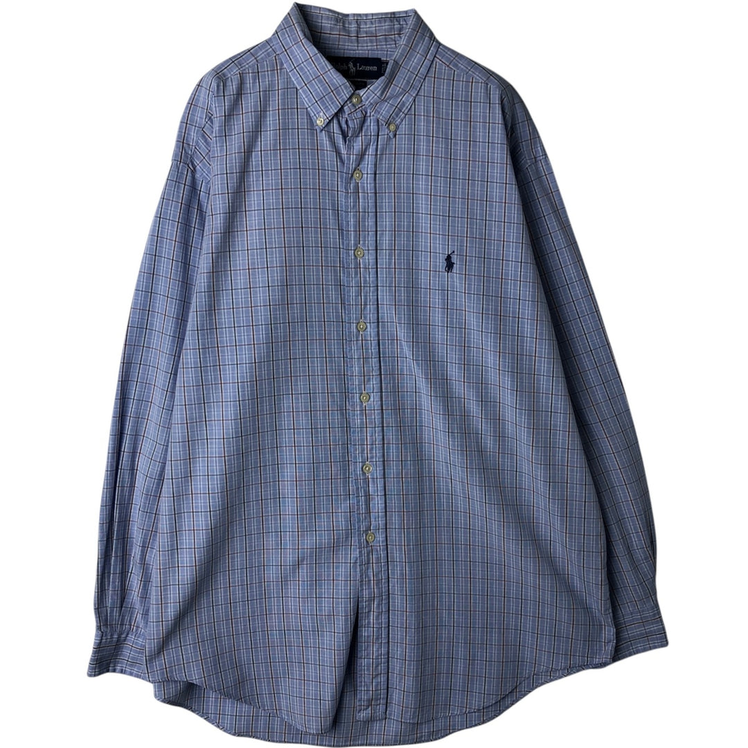 Ralph Lauren YARMOUTH Long Sleeve Button-Down Check Shirt, Men's Size L cotton Blue type light blue Vintage Second Hand