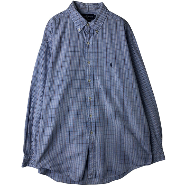 Ralph Lauren YARMOUTH Long Sleeve Button-Down Check Shirt, Men's Size L cotton Blue type light blue Vintage Second Hand