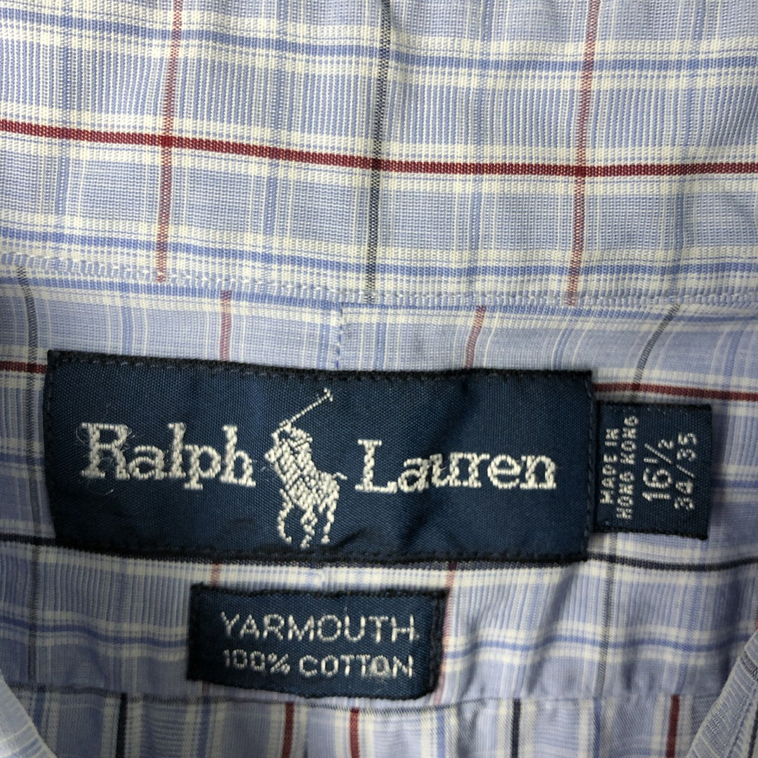 Ralph Lauren YARMOUTH Long Sleeve Button-Down Check Shirt, Men's Size L cotton Blue type light blue Vintage Second Hand