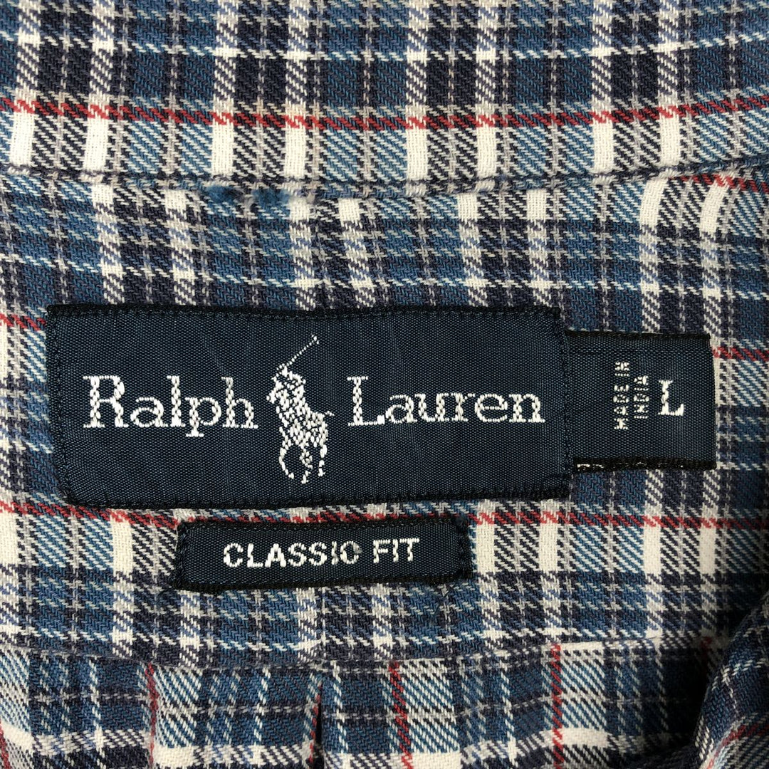 Ralph Lauren Classic Fit Long Sleeve Button Down Check Shirt Men's Size L cotton blue type Vintage Second Hand