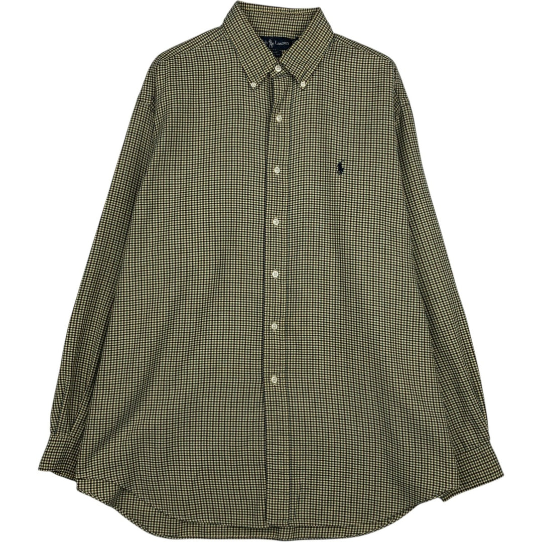 Ralph Lauren BLAIRE long sleeve button down check shirt, men's size L cotton lemon yellow Vintage Second Hand