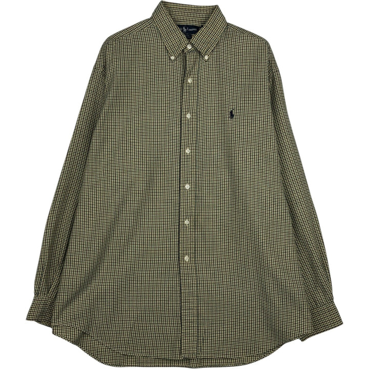 Ralph Lauren BLAIRE long sleeve button down check shirt, men's size L cotton lemon yellow Vintage Second Hand