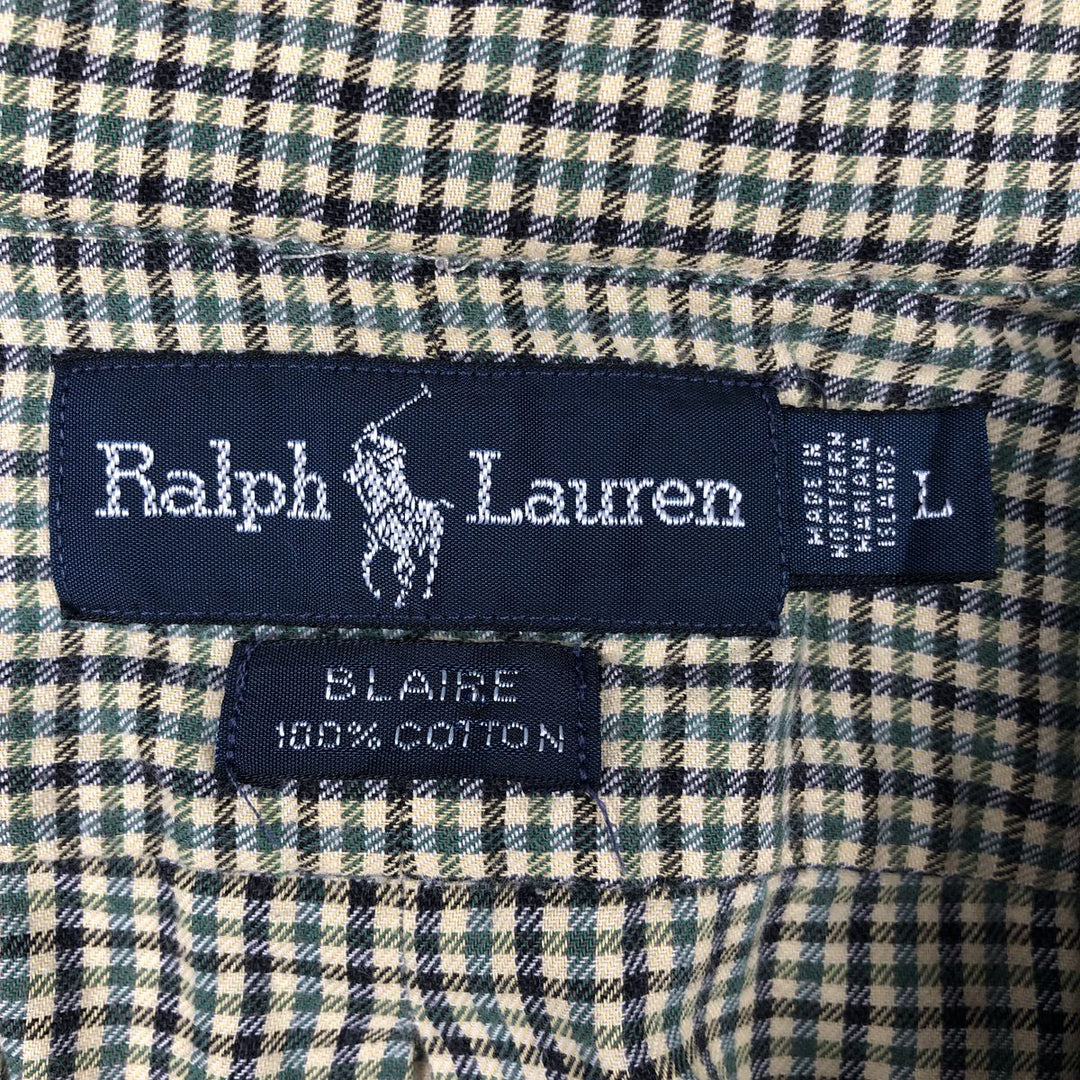 Ralph Lauren BLAIRE long sleeve button down check shirt, men's size L cotton lemon yellow Vintage Second Hand