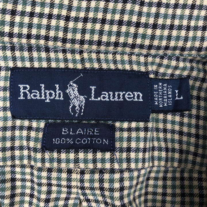 Ralph Lauren BLAIRE long sleeve button down check shirt, men's size L cotton lemon yellow Vintage Second Hand