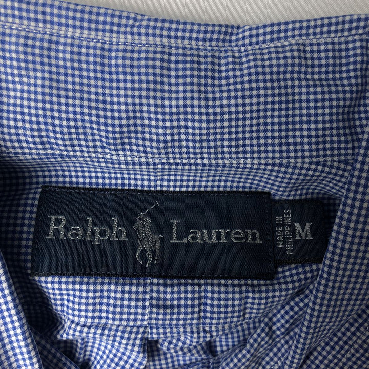 Ralph Lauren Gingham Check Long Sleeve Button-Down Check Shirt, Men's M Size cotton blue type Vintage Second Hand
