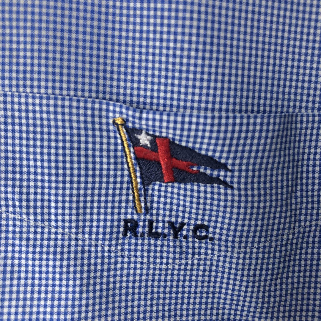 Ralph Lauren Gingham Check Long Sleeve Button-Down Check Shirt, Men's M Size cotton blue type Vintage Second Hand