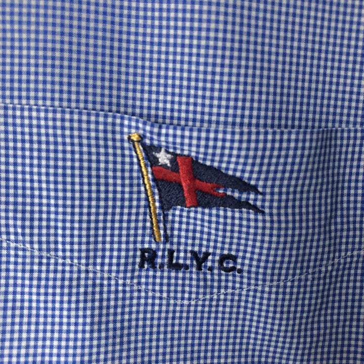 Ralph Lauren Gingham Check Long Sleeve Button-Down Check Shirt, Men's M Size cotton blue type Vintage Second Hand