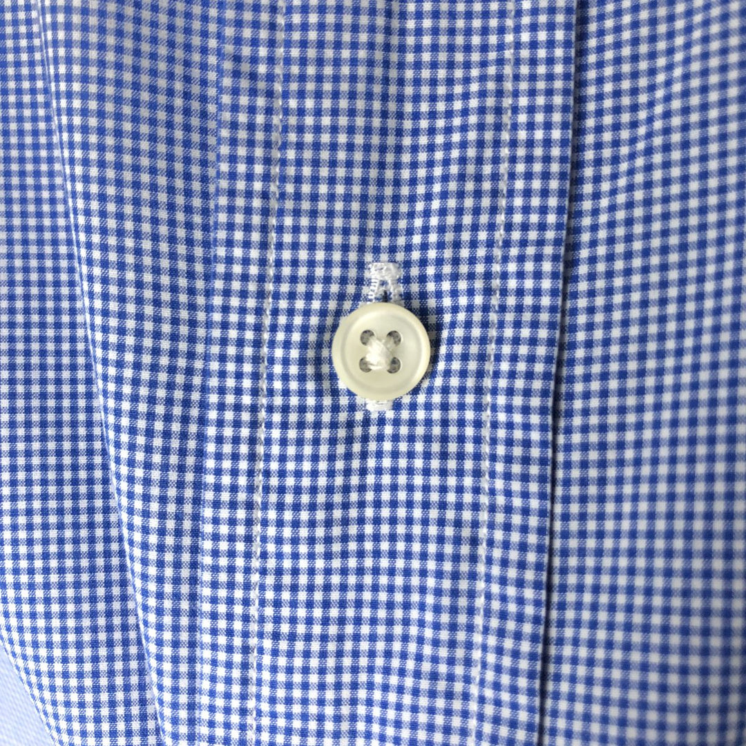 Ralph Lauren Gingham Check Long Sleeve Button-Down Check Shirt, Men's M Size cotton blue type Vintage Second Hand