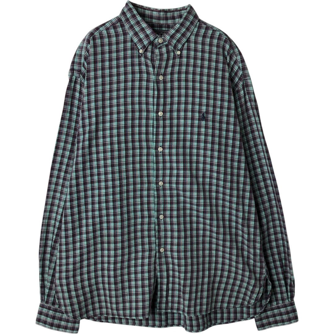 Ralph Lauren RALPH LAUREN SPORT Long-Sleeve Button-Down Check Shirt, Men's Size L (approx.) cotton Mint green Vintage Second Hand