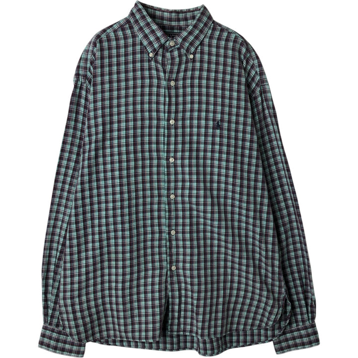 Ralph Lauren RALPH LAUREN SPORT Long-Sleeve Button-Down Check Shirt, Men's Size L (approx.) cotton Mint green Vintage Second Hand
