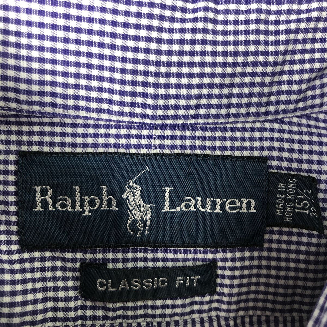 Ralph Lauren Classic Fit Gingham Check Long Sleeve Button-Down Shirt, Men's Size Medium cotton white type Vintage Second Hand