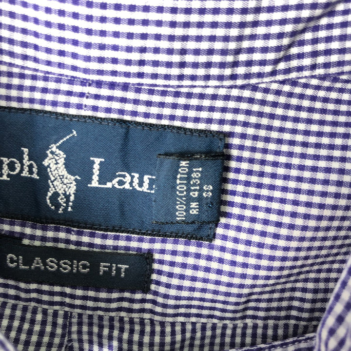 Ralph Lauren Classic Fit Gingham Check Long Sleeve Button-Down Shirt, Men's Size Medium cotton white type Vintage Second Hand