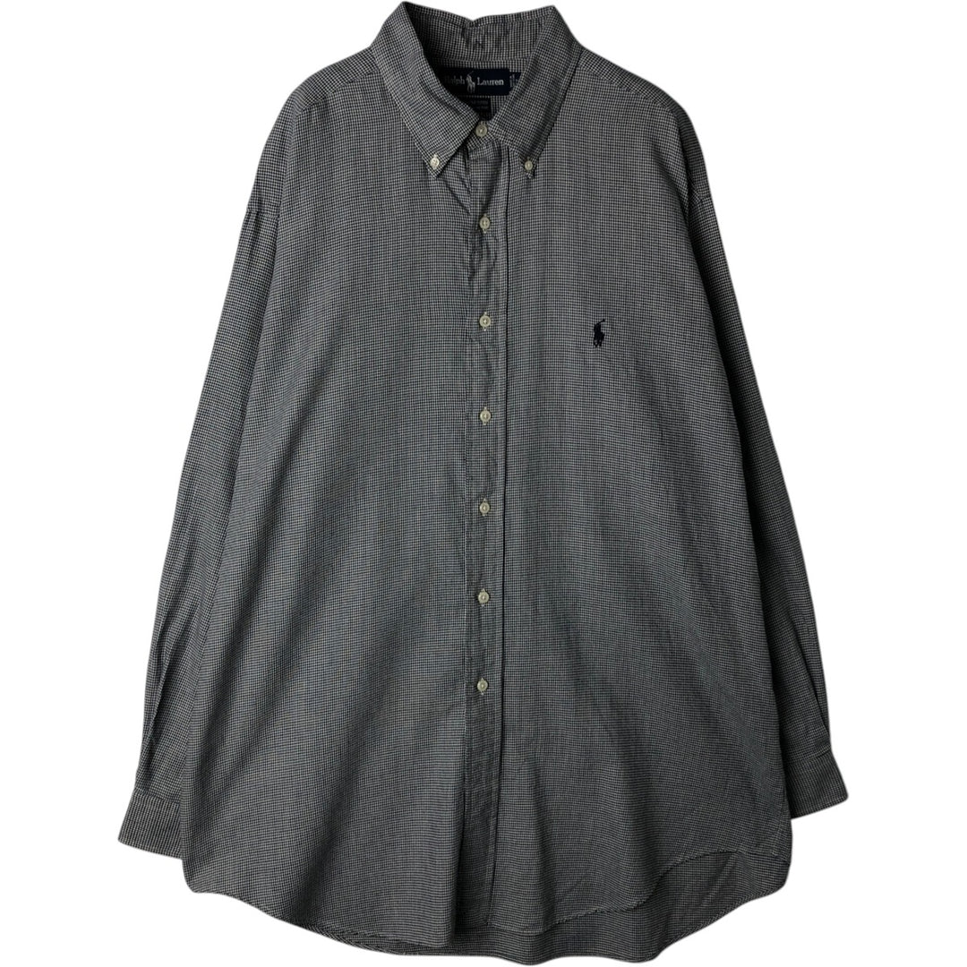 Ralph Lauren YARMOUTH Houndstooth Pattern Long Sleeve Button Down Shirt Men's XL cotton black type Vintage Second Hand