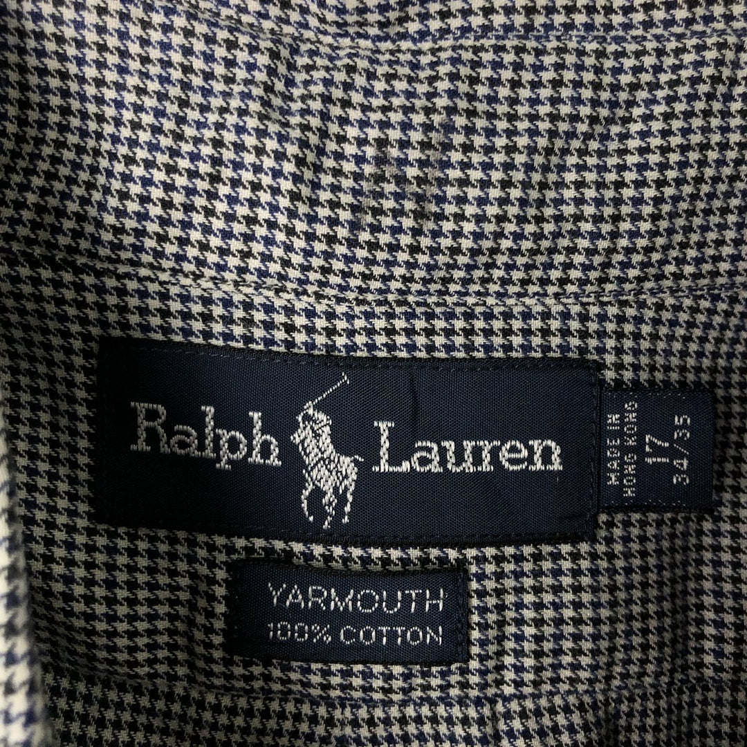 Ralph Lauren YARMOUTH Houndstooth Pattern Long Sleeve Button Down Shirt Men's XL cotton black type Vintage Second Hand